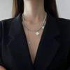 Collar de acero de titanio de doble capa con cara sonriente para mujer, estilo moderno, cadena de hip-hop, colgante, diseño Sense Cyber Celebrity, accesorios de cadena para clavícula.