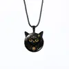 Colar de Pedra Preciosa Face de Gato Preto Time para Celular Acessórios Versáteis Femininos Pingente de Orelha de Gato Fofo Corrente de Suéter Retrô Joias Venda por Atacado