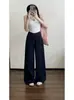 Jeans de Pierna Ancha Azul Oscuro para Mujer, Nuevo Estilo Verano 2026, Tiro Alto, Corte Holgado, Adelgazante, Delgados, Corte Recto, Caída Suelta, Pantalones de Largo hasta el Suelo