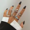 Anillo de mariposa negro esmaltado con forma de corazón oscuro para Halloween, juego de nueve anillos estilo punk de araña