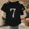 Camiseta feminina de algodão falso cor bordô, manga curta, estilo mãe de verão, modelagem solta, emagrecedora, com design irregular, top de nicho