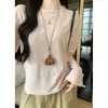 Camiseta de Manga Larga para Mujer con Diseño Estilo Coreano, Capa Interior para Otoño, Atuendo Chic, Capa Base, Top Holgado Casual Estilo Perezoso