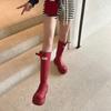 Botas de Cuero para Mujer de Caña Alta Botas de Lluvia Rojas 2025 Botas de Lluvia para Acampar al Aire Libre Botas de Viaje por Encima de la Rodilla Botas de Jinete