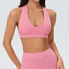 Top de Yoga Halter de Cuello Profundo en V para Mujer con Almohadillas Extraíbles en el Pecho, Sujetador Deportivo de Fitness para Pilates con Diseño de Triángulo Hueco en la Espalda