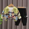 Comercio Exterior Conjunto de Tres Piezas de Manga Larga de Moda para Niños Moda Coreana de Otoño Calle Frita Costura Estampado Completo Perro Traje de Manga Larga Moderno