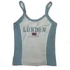 Camiseta Curta Estilo Europeu e Americano, Corte Justo, Estampa de Letras, Top Azul, Camiseta de Verão Feminina Y2K, Cropped Sexy Streetwear