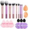 Bestseller transfronterizo: Set de brochas de maquillaje de mango largo multicolor de 8 piezas + Set combinado de 9 borlas para polvos, negro, múltiples colores disponibles