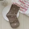 Calcetines Florales Dulces Estilo Coreano para Mujer, Calcetines Versátiles de Media Pantorrilla Estilo Japonés en Rosa y Marrón, Calcetines Holgados sin Costuras