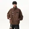 Chaqueta de solapa estilo nicho para hombre, marca de moda tie-dye, estilo biker, chaqueta de cuero retro americana genial, a la moda