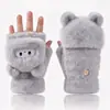 Luvas de Celebridade da Internet Transfronteiriças, Luvas de Inverno de Pelúcia com Cobertura Flip de Meio Dedo, Luvas de Tricô Quentes Sem Dedos de Faux Mink para Estudantes e Crianças