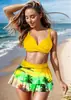 Bikini de cintura alta con volantes para mujer, traje de baño sexy con estampado transfronterizo europeo y americano, 2024