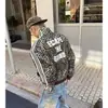 Chamarra con cierre, cuello alto, estampado de leopardo, estilo callejero americano, para hombre, ligera, holgada, casual, corta, retro, sudadera