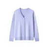 Cárdigan de punto ligero con cuello en V y manga larga para mujer, 100% lana peinada de alta cuenta, ultra fino y antipelusa, nuevo para otoño e invierno 2026