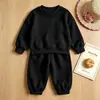 Conjunto de Moletom Liso Simples Infantil, Unissex Modelagem Solta Calça Jogger com Punho Conjunto de Duas Peças Outono, Fornecimento de Roupas Infantis