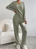 Conjunto de dos piezas de punto con cuello en V holgado y elegante para mujer, otoño 2024, nueva moda, pantalones rectos casuales