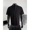 Camiseta Gris de Manga Corta Pesada Estilo Americano con Cuello Henley Desestructurado para Hombre, Marca de Verano de Moda, Corte Cuadrado de Media Manga, Manga Larga de Cinco Cuartos Holgada
