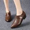 Zapatos de Cuero Suave de Boca Profunda para Mujer 2026 Otoño Nueva Llegada Punta Fina Tacón Grueso Zapatos de Madre Slip-on Suela Suave Versátiles Zapatos Pequeños de Cuero