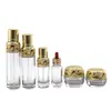 Conjunto de Garrafas Dispensadoras de Vidro Vazado Estilo Palácio 120ml Loção e Essência Pote de Creme de Luxo 50g