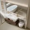 Juego de Gabinete de Baño Estilo Medieval con Lavabo de Placa de Roca Curvada en Caliente sin Juntas, Extensión para Inodoro, Gabinete de Baño, Lavabo y Gabinete de Lavabo