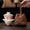 Rosa Melocotón Flor de Melocotón Pintada a Mano Taza Rápida Cerámica Portátil Set de Té de Viaje para una Persona Set para Preparar Té al Aire Libre Bolsa de Almacenamiento