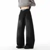 Calça jeans masculina estilo workwear americano, com retalhos e barra curva, marca trendy cleanfit, calça longa com caimento casual solto e perna larga