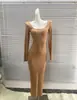 Nuevo Vestido Negro Ajustado de Manga Larga con Cuello Cuadrado, Puro y Sexy, Estilo Kardashian para Mujer