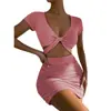 2026 Amazon Verano Nuevo Sitio Independiente Europeo y Americano Tiktok Comercio Transfronterizo Ropa de Mujer Vestido Bodycon de Cuello V que Muestra la Cintura