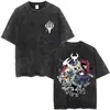 Camiseta Lavada Estampada do Jogo Hollow Knight, Camiseta Casual de Algodão Fashion Unissex, Adequada para Homens e Mulheres, Manga Curta Oversized Retrô
