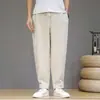 Pantalones de lino chinos de verano para hombre, pierna ancha, estilo harén, talla grande, holgados, retro, finos, transpirables, de algodón y lino, corte slim