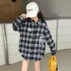 Camisa de Cuadros para Niñas 2025 Otoño Nuevo Estilo Mediana y Grande Camisa de Manga Larga para Niños Estilo Coreano para Niños Top Casual de Moda