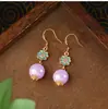 Estilo Chino Nuevo Estilo Chino Hechos a Mano Cristal de Kunzita Natural Camelia Pendientes Pendientes Retro Pendientes Literarios Antiguos para Mujer