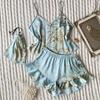 Conjunto de Dos Piezas para Mujer de Tirantes, Bata con Lazo y Camisón, Ropa de Casa, Conjunto de Pijama Fino de Longitud Media, Versátil