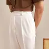 Calça Social Masculina Não Amassa Nápoles Business Casual Cor Sólida Botão Paris Italiano Todas as Estações Cintura Alta Cropped Masculina