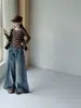 Conjunto de Calça Jeans Wide Leg Listrada de Manga Longa para Meninas, Novo Outono, Calça de Chão Solta Vintage de Cintura Alta, Tendência 2026