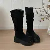 Botas Longas Marrom Mesclado de Solado Grosso Femininas 2026 Novo Outono/Inverno Estilo Wasteland Botas Empilhadas Botas de Equitação de Cano Alto