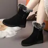 2026 Botas de Nieve de Suela Blanda de Cuero Blando para Mujer de Fondo Plano Fondo Grueso Botas Cortas con Más Terciopelo Más Acolchado Zapatos de Algodón Antideslizantes Botas de Invierno para Mujer
