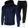Conjunto de sudadera con capucha y cremallera para hombre para primavera y otoño, con estampado degradado, estilo deportivo casual, y un conjunto de dos piezas que consta de una sudadera y pantalones de chándal.