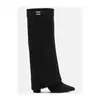 Exportação transfronteiriça de botas femininas de tamanho grande 40-48 com bico fino, cano largo, botas retas de comprimento médio, salto grosso e design estilo calça