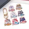 Gato de Dibujos Animados Comiendo Pescado Aleación Llavero DIY Pulsera Collar Colgante Esmalte Cadena de Teléfono Accesorio Piezas de Joyería