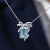 2022 nuevo collar japonés colgante de aguamarina lujo ligero sentido de diseño de nicho azul lazo joya de cristal para mujeres