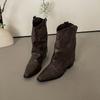 Botas de Cuero de Punta Fina de Moda con Tacón Grueso, Botas Martin con Estilo, Botas Vaqueras Retro Europeas y Americanas, Botas Cigarrillo Tachonadas, Botas para Pantalones