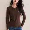 Año del Zodiaco Caballo Pequeño Bordado Caballo Pequeño 2026 Nuevo Rojo Ropa de Año Nuevo Camiseta de Manga Larga Camiseta Básica para Mujer Moderna