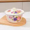Tazón de esmalte engrosado con tapa para manteca, recipiente para manteca resistente a altas temperaturas, tazón para mezclar rellenos y tazón para masa, olla de medicina nostálgica de esmalte vintage