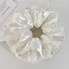 Scrunchie de Renda com Bolinhas Brancas Estilo Coreano Ultra-Fada para Mulheres, Elástico de Cabelo de Alto Padrão para Coques e Rabos de Cavalo, Acessório de Cabelo Extra Grande