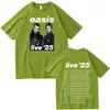 Camiseta Oasis Live 25 Tour Masculina Feminina Verão Casual Gola Redonda Manga Curta Presente para Fãs Preto Branco
