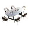 Mesa y sillas de comedor de piedra microcristalina, rectangulares, lujo minimalista italiano en piedra, mármol natural, mesa de comedor de placa de roca ultracristalina de lujo ligero