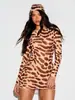 Vestido de malla transparente con estampado de tigre, superventas transfronterizo europeo y americano para mujer, corte ajustado, que realza la figura, vestido bodycon estilo chica playera sexy