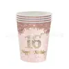 Nueva Decoración de Fiesta de Primer Cumpleaños Color Oro Rosa Desechable Vajilla de Fiesta de Cumpleaños Platos de Papel Vasos de Papel Servilletas Manteles de Mesa