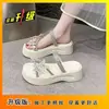 Nuevas Chanclas de Cuña de Verano 2026 Estilo Hada con Lazo para Mujer, Sandalias de Playa de Moda con Pedrería