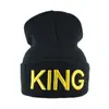 Gorro Tricotado Bordado 3D King Transfronteiriço, Gorro Quente de Outono e Inverno com Barra, Chapéu de Casal Estilo Rua Europeu e Americano